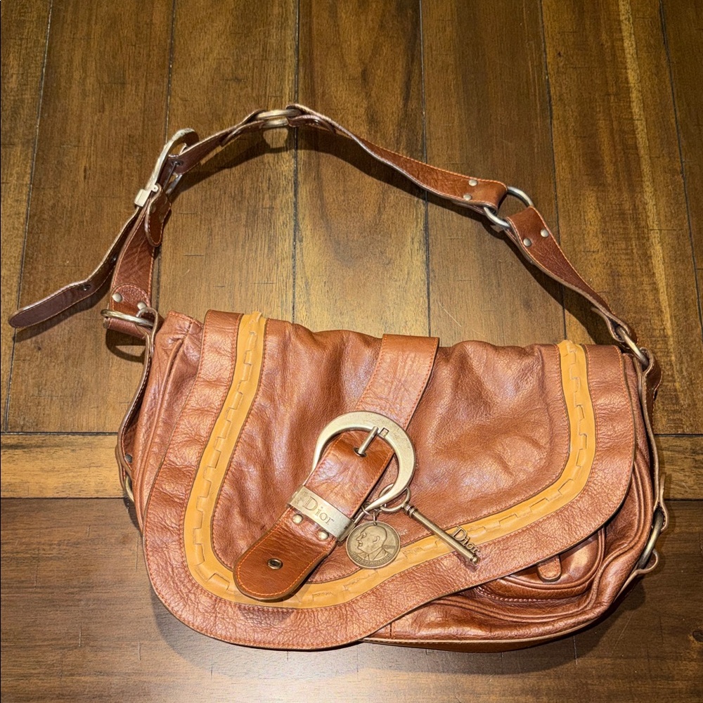 Christian Dior Gaucho Saddle Bag in brown distressed leather antique hardware